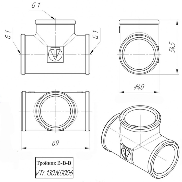 Латунный тройник VALTEC 1" VTr.130.N.0006 5