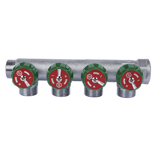 Коллектор распределительный STOUT SMB 6850 4 отвода ВР-НР 3/4" DN 20 PN 16 с регулирующими клапанами 2