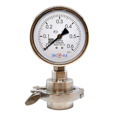 Разделитель сред кламп (Clamp) Ду 2'' в сборе с манометром ЭКОМЕРА МД90 Ду 100 мм Ру 0-0,6 МПа 1/2''