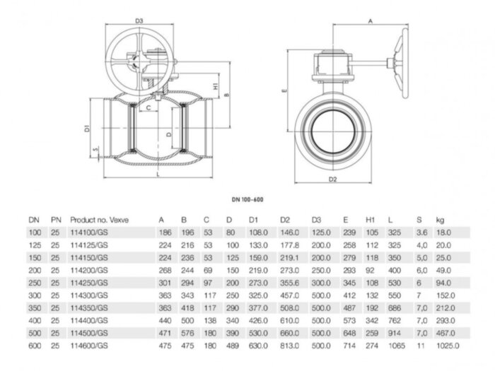 Кран шаровой Vexve 114/GS350 DN 350 PN 25 стальной стандартнопроходный под приварку для газа, с редуктором