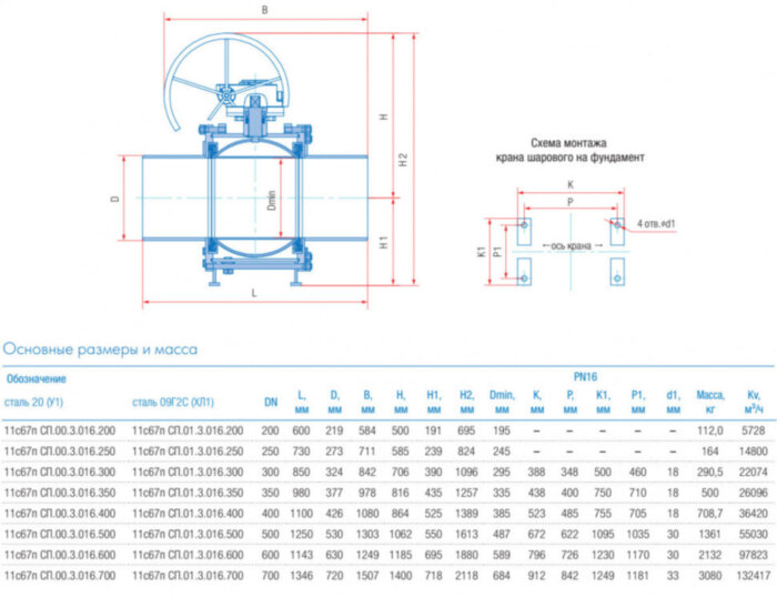 Кран шаровой Маршал 11с67п GAS PRO СП.00.3 DN 700 PN 16 полнопроходной под приварку