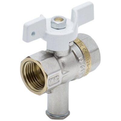 Кран шаровой латунный с отводом для подключения термодатчика Aquasfera Standard 1126 DN 15 PN 40 резьба - 1/2'', покрытие - никель, полнопроходной резьбовой ВР-ВР, ручка-бабочка белая 1126-01