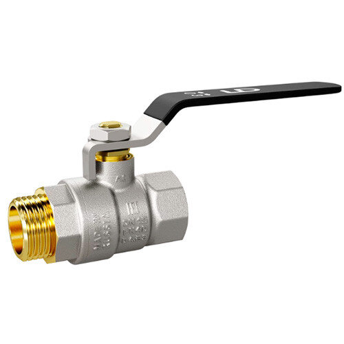 Кран шаровой латунный LD Pride 47.20.В-Н.Р Ду 20 Ру 40 резьба (ВР-НР) 3/4", никелированный с черным стальным рычагом, неполнопроходный