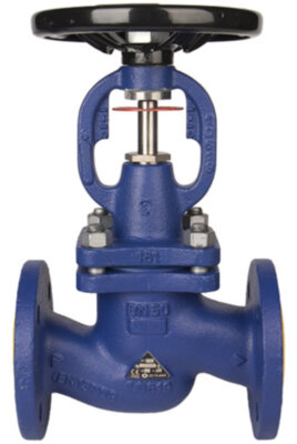 Вентиль запорный сильфонный Zetkama 234A Ду15 Ру16 чугунный фланцевый zBEL 234A015C01