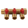 Коллектор распределительный Tiemme Nino 1820001 3 отвода ВР-НР 3/4"х1/2" DN 20 PN 16 с шаровыми кранами красная рукоятка модульный 2