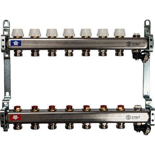 Коллектор STOUT без расходомеров с клапаном вып. воздуха и сливом 7 выходов