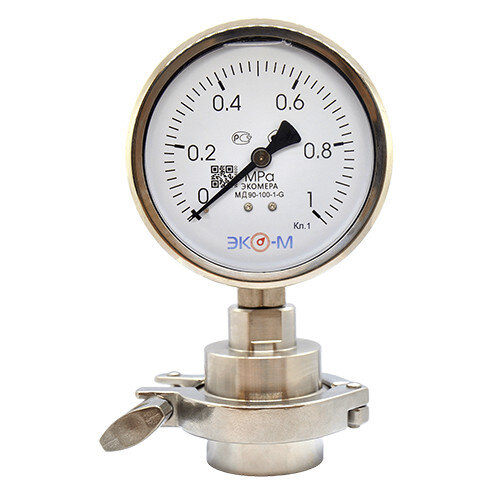 Разделитель сред кламп (Clamp) Ду 2'' в сборе с манометром ЭКОМЕРА МД90 Ду 100 мм Ру 0-1 МПа 1/2''