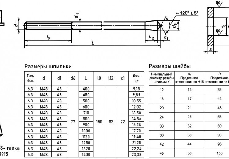 Болт фундаментный 6.3 М48х1000 с коническим концом ГОСТ 24379.1-2012 2