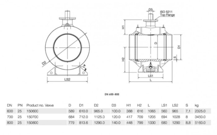 Кран шаровой Vexve 150800 DN 800 PN 25 стальной полнопроходный под приварку для воды, с редуктором