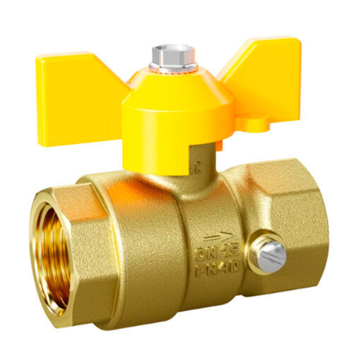 Кран шаровой латунный LD Pride 44.15.В-В.2М.Б GAS Ду 15 Ру 16 резьба (ВР-ВР) 1/2", никелированный для манометра