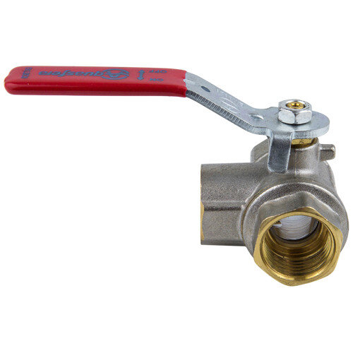 Кран шаровой латунный трехходовой Aquasfera EURO 1020 DN 15 PN 40 резьба - 1/2'', покрытие - никель, полнопроходной резьбовой ВР-ВР-ВР, ручка-рычаг красная 1020-01