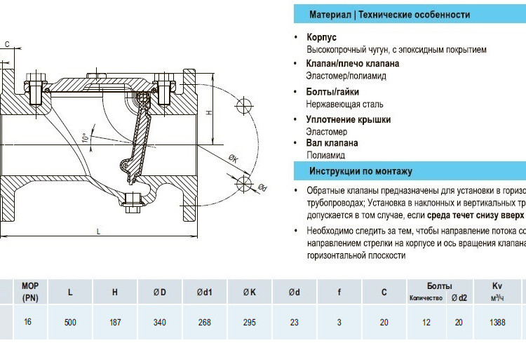 Клапан обратный HAWLE 9831 DN 200 PN 16 фланцевый 2