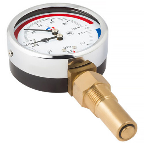 Термоманометр РОСМА ТМТБ-31Р.1 (0...1,6 МПа) Дкорп=80мм L=46мм кл. 2,5 G1/2" Траб= 0...+120°C радиальный 00000002330