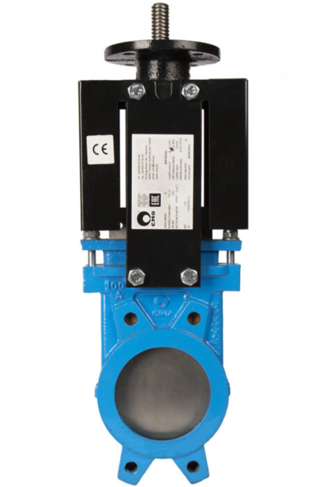 Задвижка шиберная СМО A-01-ISO-E Ду 80 Ру 10 односторонняя чугунная межфланцевая с ISO-фланцем