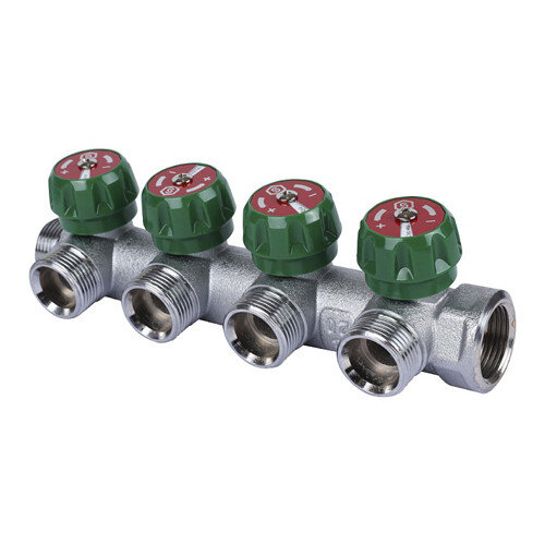 Коллектор распределительный STOUT SMB 6850 4 отвода ВР-НР 3/4" DN 20 PN 16 с регулирующими клапанами