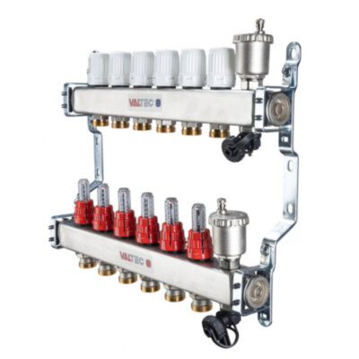 Коллекторная группа VALTEC VTc.586.EMNX.0603 3-х контурный ВР-НР 1"x3/4" DN 25 PN 8 с регулирующими клапанами и расходомерами