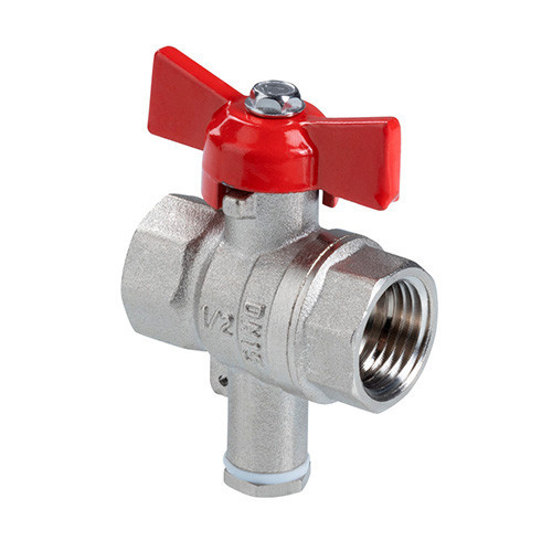 Шаровой кран VALTEC СТАНДАРТ 1/2" Ду15 Ру40 никелированный для подключения датчика температуры VT.128.N.04 1