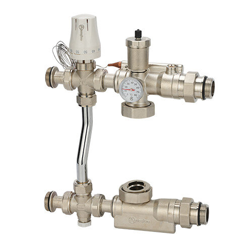 Узел насосно-смесительный латунный Aquasfera 9510 DN 25 PN 10 резьба - 1'', покрытие - никель, L=236 мм, без насоса, резьбовой ВР-НР, 9510-02