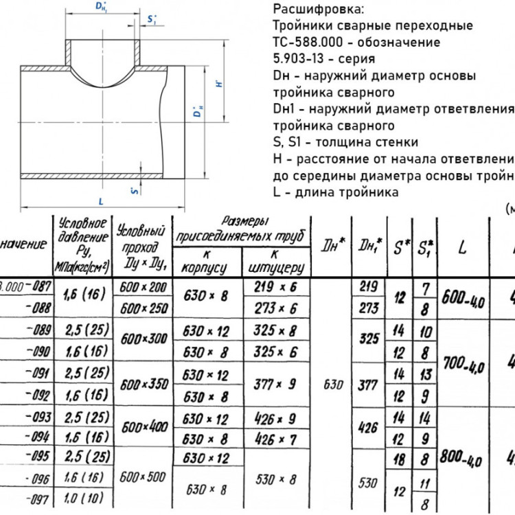 Тройник стальной 630x8-273х6 1,6 ТС-588.000 серия 5.903-13 переходный сварной 2