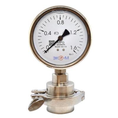 Разделитель сред кламп (Clamp) Ду 2'' в сборе с манометром ЭКОМЕРА МД90 Ду 100 мм Ру 0-1,6 МПа 1/2''