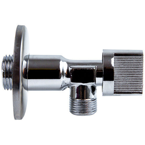 Кран шаровой угловой латунный для бытовых приборов Aquasfera 1043 DN 10/15 PN 10 резьба - 3/8''x1/2'', покрытие - хром, неполнопроходной резьбовой НР-НР, с отражателем, ручка-бабочка хромированная 1043-01