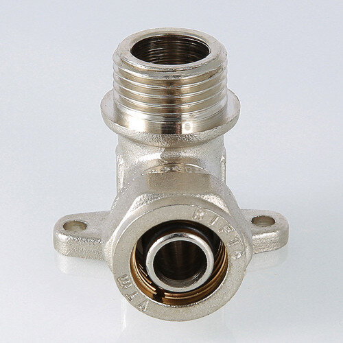 Угольник 90 градусов VALTEC VTm.355 НР 1/2" DN 16x15 PN 10 с креплением латунный никелированный