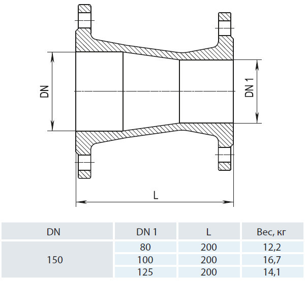 Переход фланцевый HAWLE 8550 DN 150-125 PN 16 3