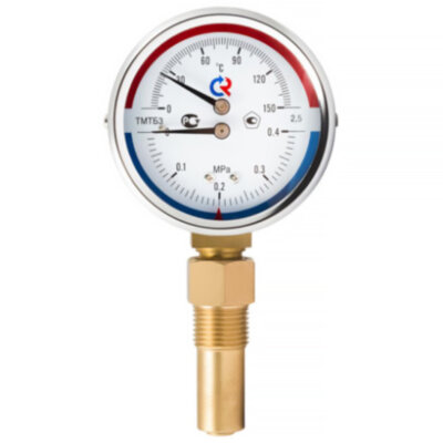 Термоманометр РОСМА ТМТБ-31Р.1 (0...0,4 МПа) Дкорп=80мм L=46мм кл. 2,5 G1/2" Траб= 0...+120°C радиальный 00000002328