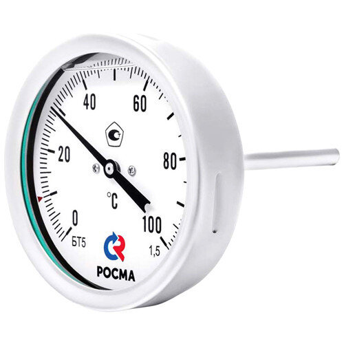 Термометр РОСМА БТ-51.220-100 Дкорп=100мм 10 МПа кл. 1,5 G1/2" Траб = -30...+50°C биметаллический коррозионностойкий готовый к гидрозаполнению, осевой 00000039092
