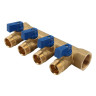 Коллектор распределительный Tiemme Nino 1820016 4 отвода ВР-НР 3/4"х1/2" DN 20 PN 16 с шаровыми кранами синяя рукоятка модульный 1