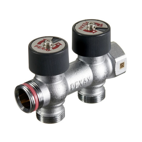Коллектор распределительный REHAU 2 отвода ВР-НР 3/4" DN 20 PN 10 с регулирующими клапанами 1