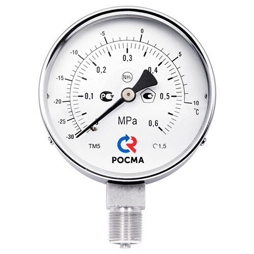 Манометр РОСМА ТМ-511Р.00 NH3 (0...0,6 МПа) Дкорп=100мм кл. 1,5 M20x1,5 аммиачный радиальный 00000007198