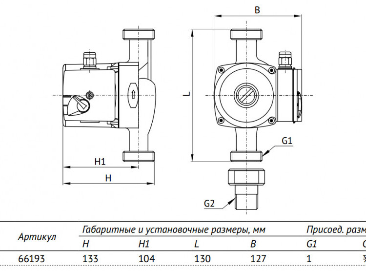 Насос циркуляционный Unipump PH 20-60 130 с мокрым ротором H=6м Q=46л/мин арт. 66193 4