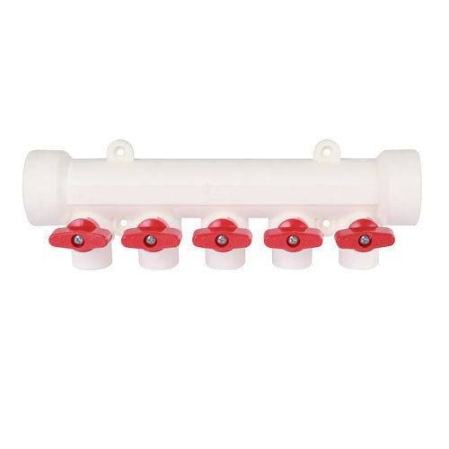 Коллектор распределительный Kalde 3272-mnr-400520 5 отводов DN 40 PN 25 с шаровыми кранами красная рукоятка воздухоотводчик