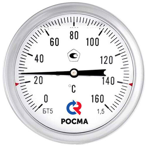Термометр РОСМА БТ-51.220-100 Дкорп=100мм 10 МПа кл. 1,5 G1/2" Траб = 0...+200°C биметаллический коррозионностойкий готовый к гидрозаполнению, осевой УТ-00047118