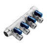 Коллектор распределительный Tiemme Nino 1820049 4 отвода ВР-НР 3/4"х1/2" DN 20 PN 16 с шаровыми кранами синяя рукоятка модульный 1
