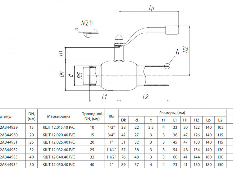 Кран шаровой БИВАЛ КШТ 12 DN 15 PN 40 Р/С 2