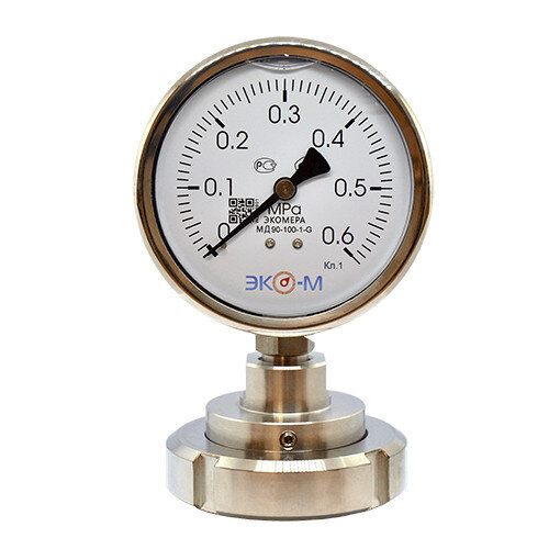 Разделитель сред (молочная гайка) Ду 50 мм в сборе с манометром ЭКОМЕРА МД90 Ду 100 мм Ру 0-0,6 МПа 1/2''