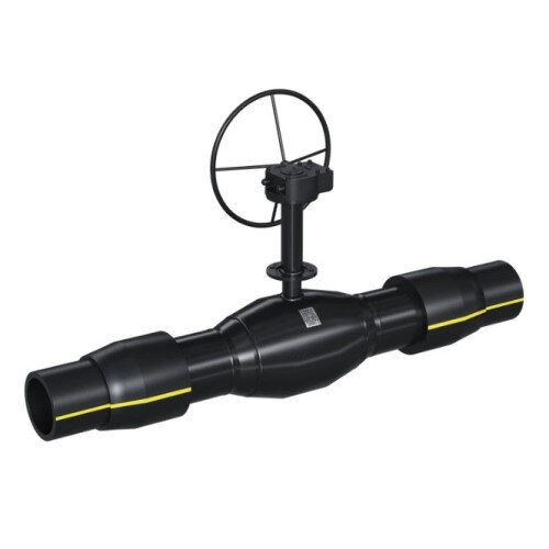 Кран шаровой цельносварной LD КШ.Ц.ПЭ.Р.GAS.350/300.016.Н/П.02.H Ду 350/300 Ру 16 стальной неполнопроходный для подземной установки с ПЭ патрубками и редуктором