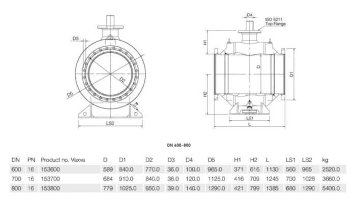 Кран шаровой Vexve 153800 DN 800 PN 16  стальной полнопроходный фланцевый для воды, с редуктором