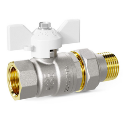 Кран шаровой латунный LD Pride 47.15.В-ГШ.Б Ду 15 Ру 40 резьба (ВР-НР) 1/2", никелированный с белой бабочкой, неполнопроходный