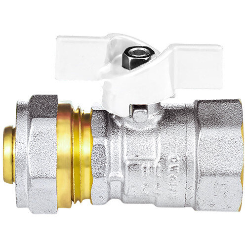 Кран шаровой латунный для МП Aquasfera Standard 1116 DN 15 Dтр 16 PN 16 резьба - 1/2'', покрытие - никель, неполнопроходной резьбовой ВР/компрессионный, ручка-бабочка белая 1116-01