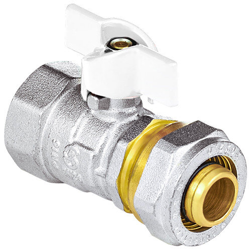 Кран шаровой латунный для МП Aquasfera Standard 1116 DN 15 Dтр 16 PN 16 резьба - 1/2'', покрытие - никель, неполнопроходной резьбовой ВР/компрессионный, ручка-бабочка белая 1116-01