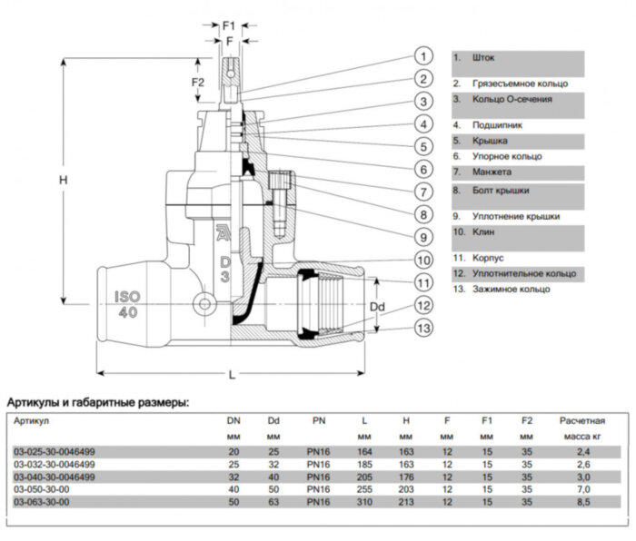 Задвижка AVK 03/30 DN 40 PN 16 ответвительная с фиксирующими муфтами для ПЭ труб фланцевая