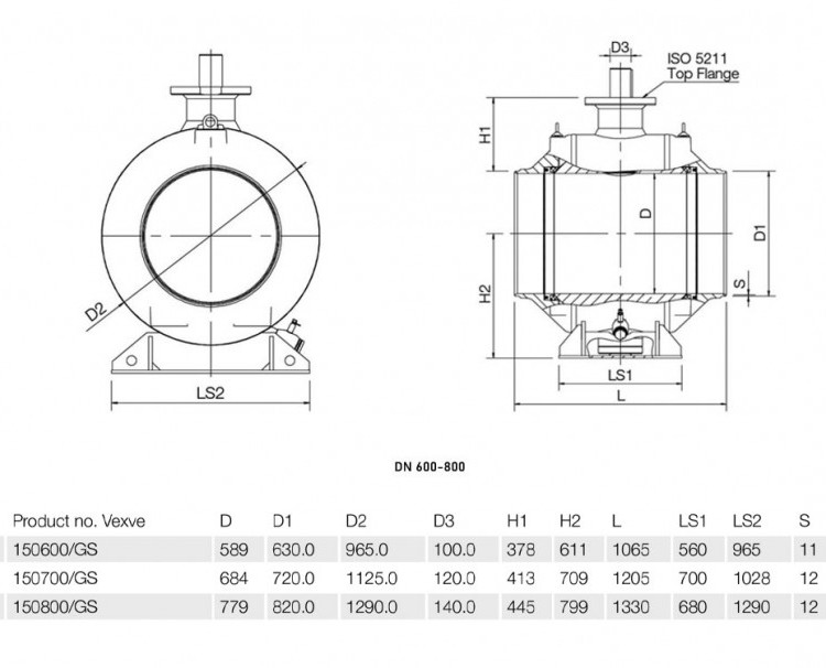 Кран шаровой Vexve 150/GS800 DN 800 PN 25 стальной полнопроходный под приварку для воды, с редуктором 2