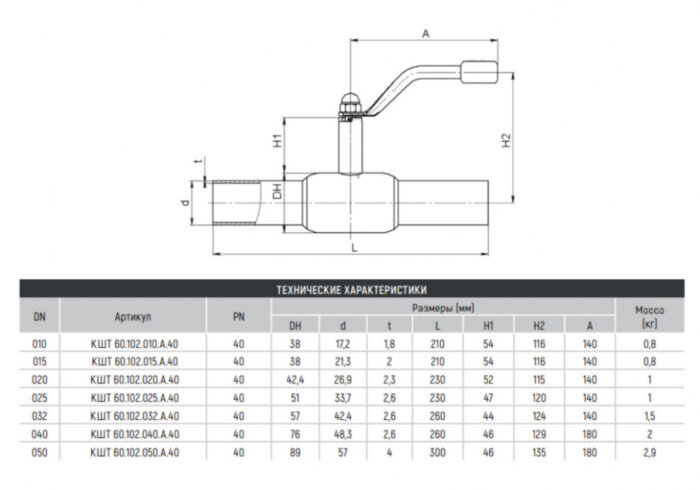 Кран BROEN BALLOMAX КШТ 60.102.010.А.40 DN 10 PN 40 стандартнопроходный стальной шаровый