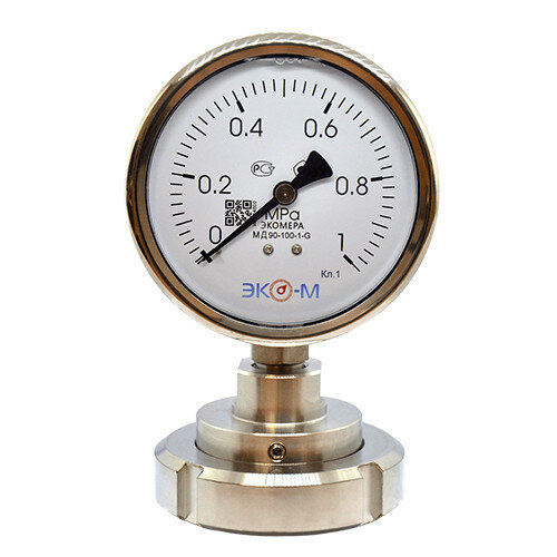 Разделитель сред (молочная гайка) Ду 50 мм в сборе с манометром ЭКОМЕРА МД90 Ду 100 мм Ру 0-1 МПа 1/2''