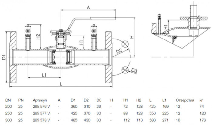 Кран шаровой NAVAL NAVALTRIM 265576 V DN 200 PN 25 регулирующий стальной фланцевый