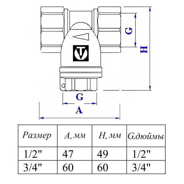 Фильтр механической очистки Valtec VT.385 1/2" DN 15 PN 16 прямой малогабаритный 2
