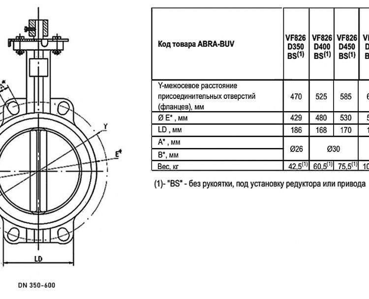Затвор дисковый поворотный ABRA BUV-VF 826 DN 450 PN 16 межфланцевый с голым штоком 2